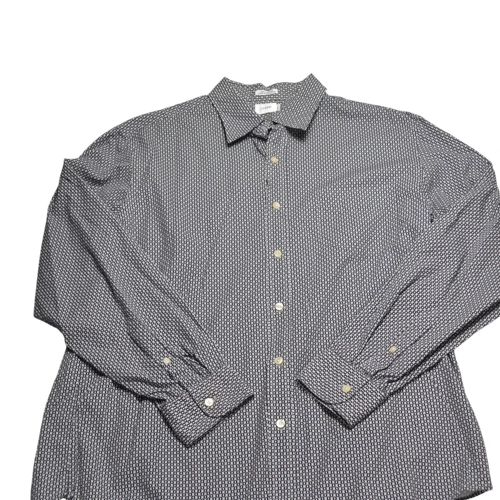 J. Crew Button Down Shirt Mens‎ Large L Navy Blue Geometric Cotton Long Sleeve